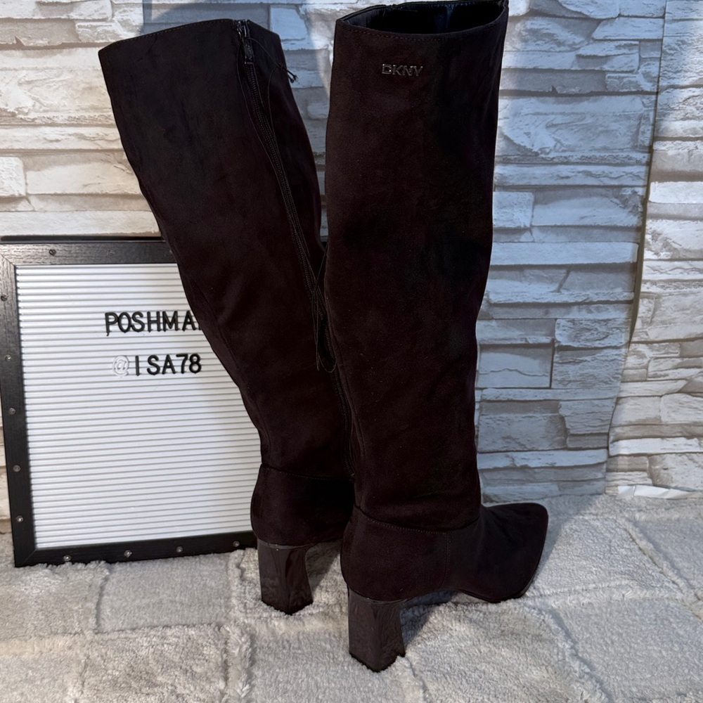 DKNY Women's SALEM 11 Dark Brown Suede Heeled Boots - Picture 2 of 11